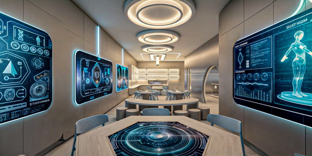 Kids arts and crafts room with sci-fi screens