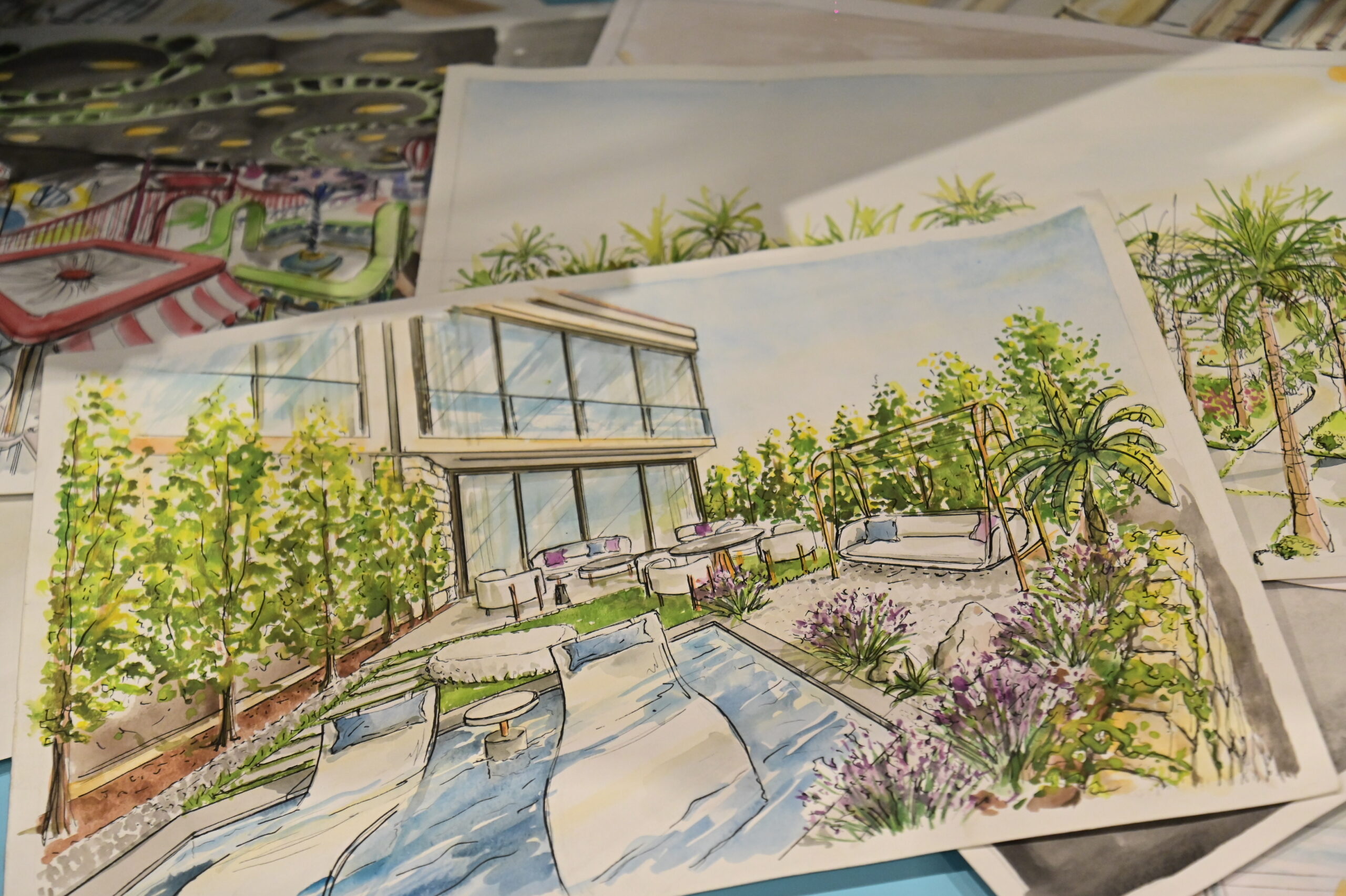 Watercolour sketches by L'Art-qui-tecte artists